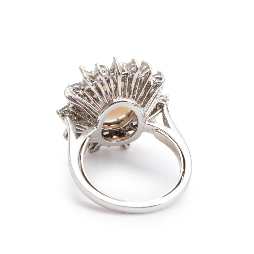 Platinum Opal and Diamond Cocktail Ring, Size 5.25