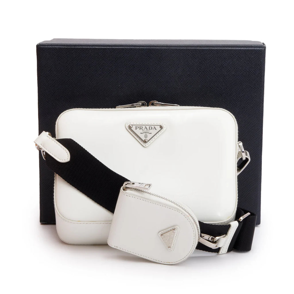 2021 White Spazzolato Leather Small Brique Crossbody Bag w/ Box &amp; Authenticity Card
