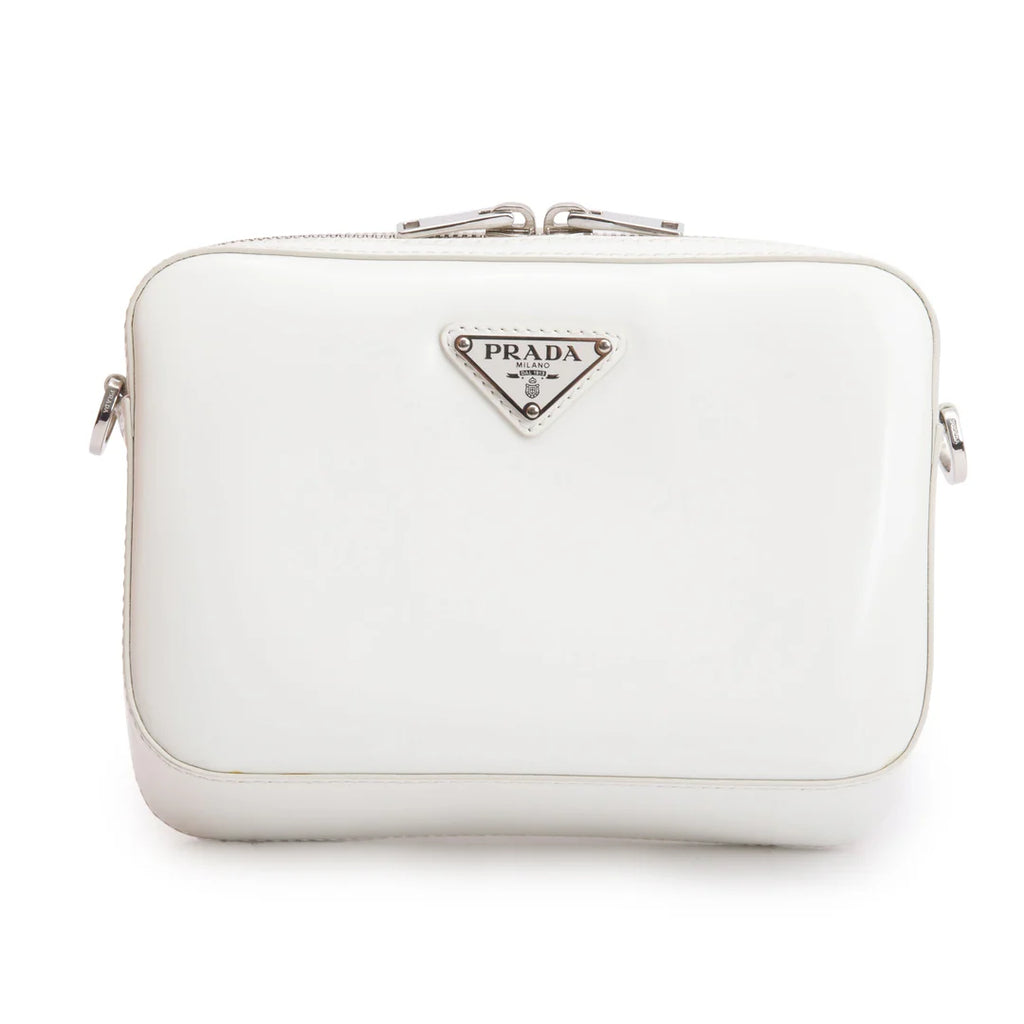 2021 White Spazzolato Leather Small Brique Crossbody Bag w/ Box &amp; Authenticity Card