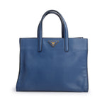 Blue Saffiano Soft Leather Top Handle Tote w/ Strap &amp; Authenticity Card