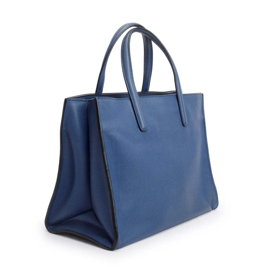 Blue Saffiano Soft Leather Top Handle Tote w/ Strap &amp; Authenticity Card