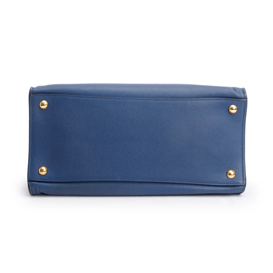 Blue Saffiano Soft Leather Top Handle Tote w/ Strap &amp; Authenticity Card