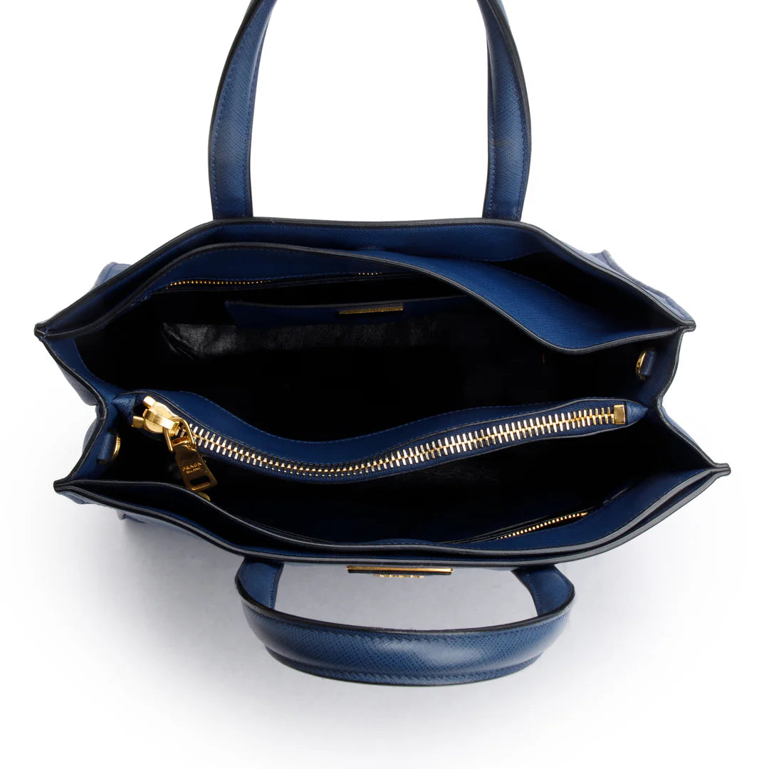 Blue Saffiano Soft Leather Top Handle Tote w/ Strap &amp; Authenticity Card
