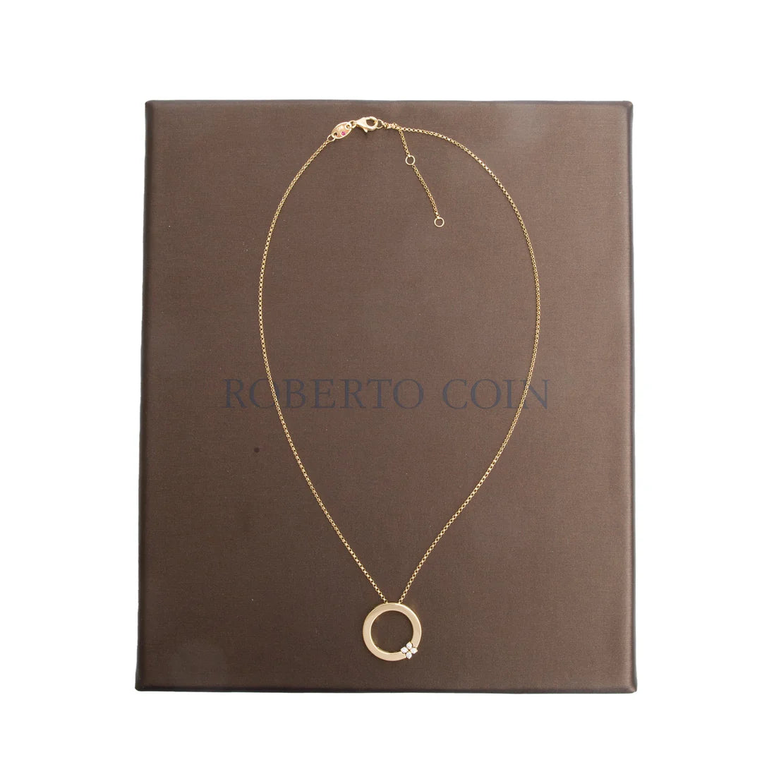 18k Yellow Gold Love in Verona Diamond Flower Pendant Necklace w/ Box &amp; Receipt