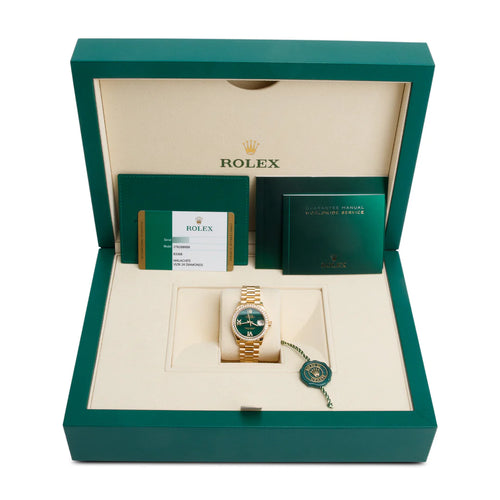 18k Yellow Gold Diamond Bezel Datejust 31 MM Watch Malachite Diamond Dial 278288RBR w/ Box &amp; Papers