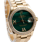 18k Yellow Gold Diamond Bezel Datejust 31 MM Watch Malachite Diamond Dial 278288RBR w/ Box &amp; Papers