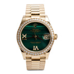 18k Yellow Gold Diamond Bezel Datejust 31 MM Watch Malachite Diamond Dial 278288RBR w/ Box &amp; Papers