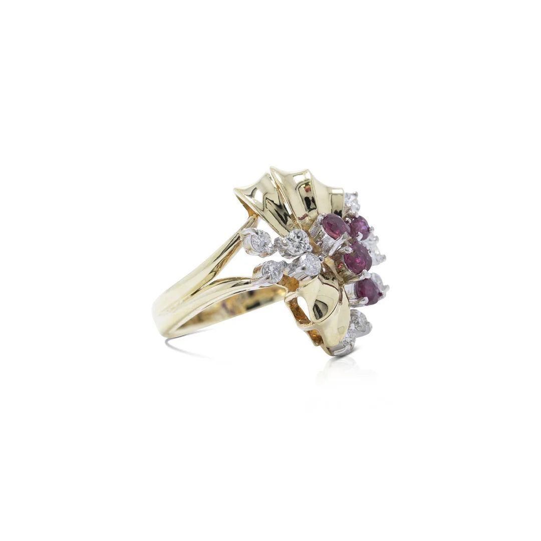 Ruby and Diamond Retro Cocktail Ring