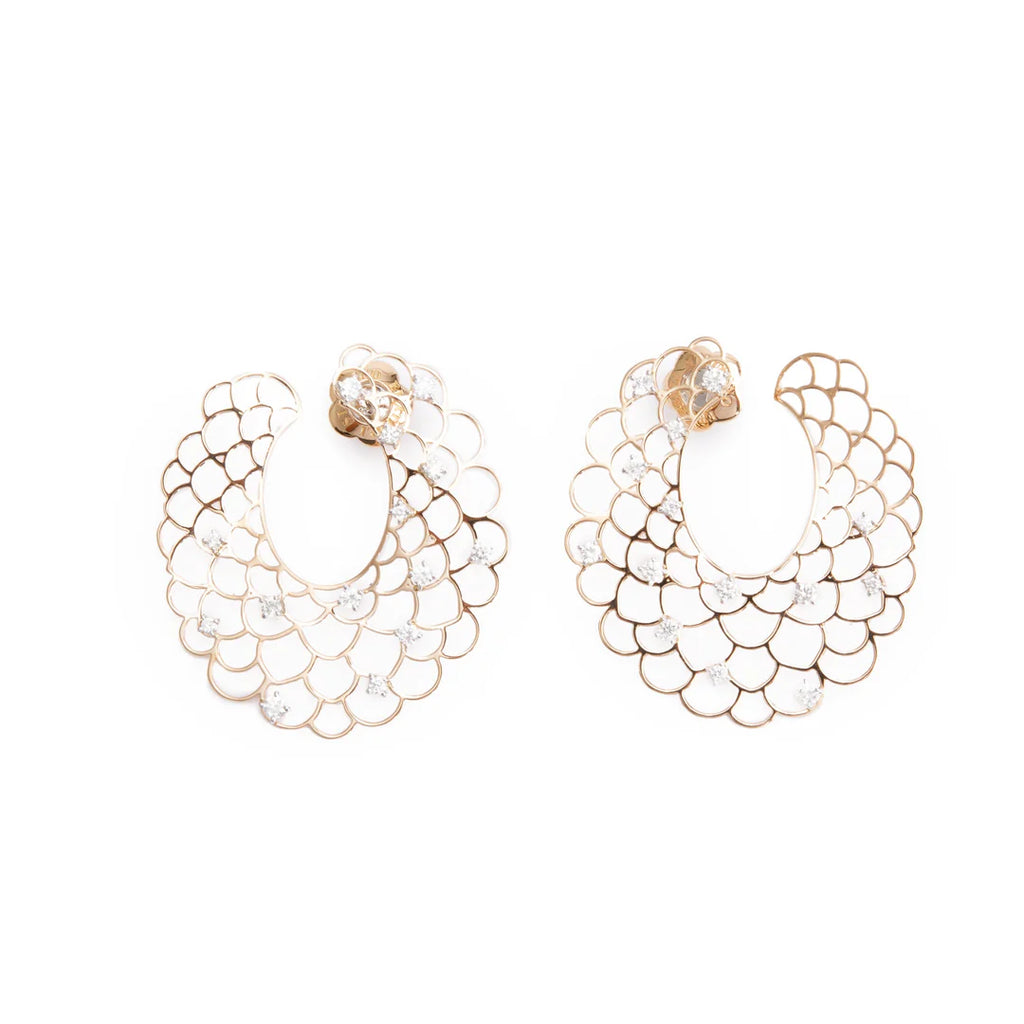 18k Rose Gold Diamond Flawless Emproidery III Hoop Earrings w/ Box