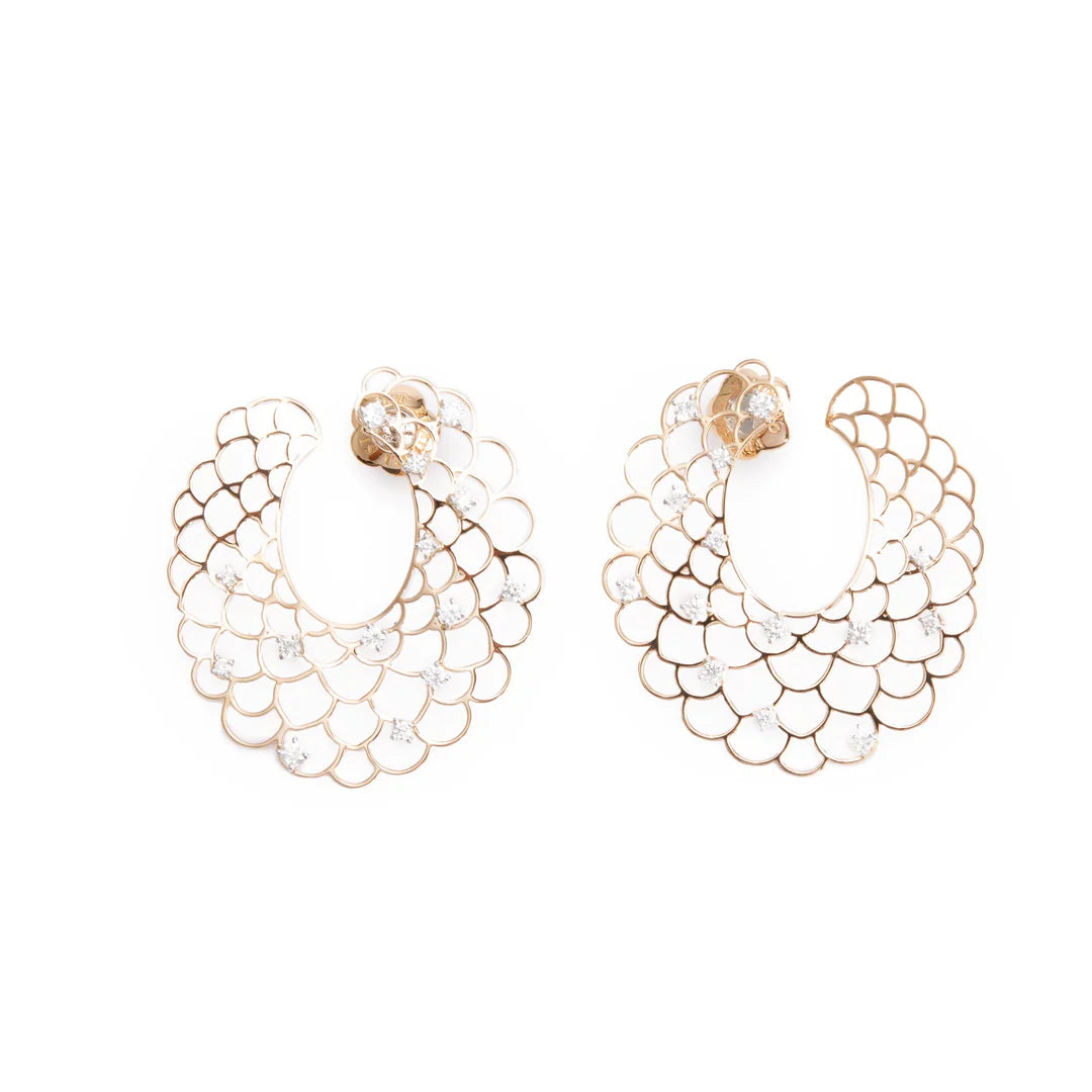 18k Rose Gold Diamond Flawless Emproidery III Hoop Earrings w/ Box