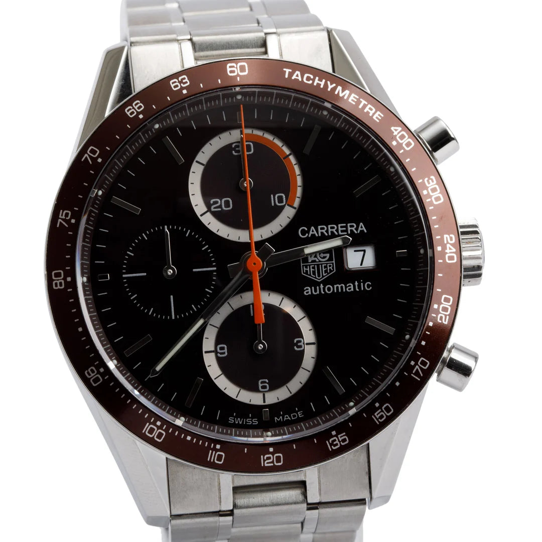 Stainless Steel Carrera Calibre 16 41 MM Automatic Chronograph Watch Brown Dial CV2013-3