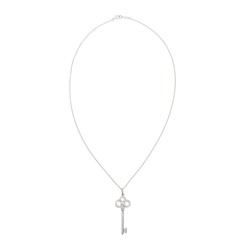 18k White Gold &amp; Diamond Crown Key Pendant Necklace