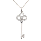 18k White Gold &amp; Diamond Crown Key Pendant Necklace
