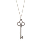 18k White Gold &amp; Diamond Crown Key Pendant Necklace
