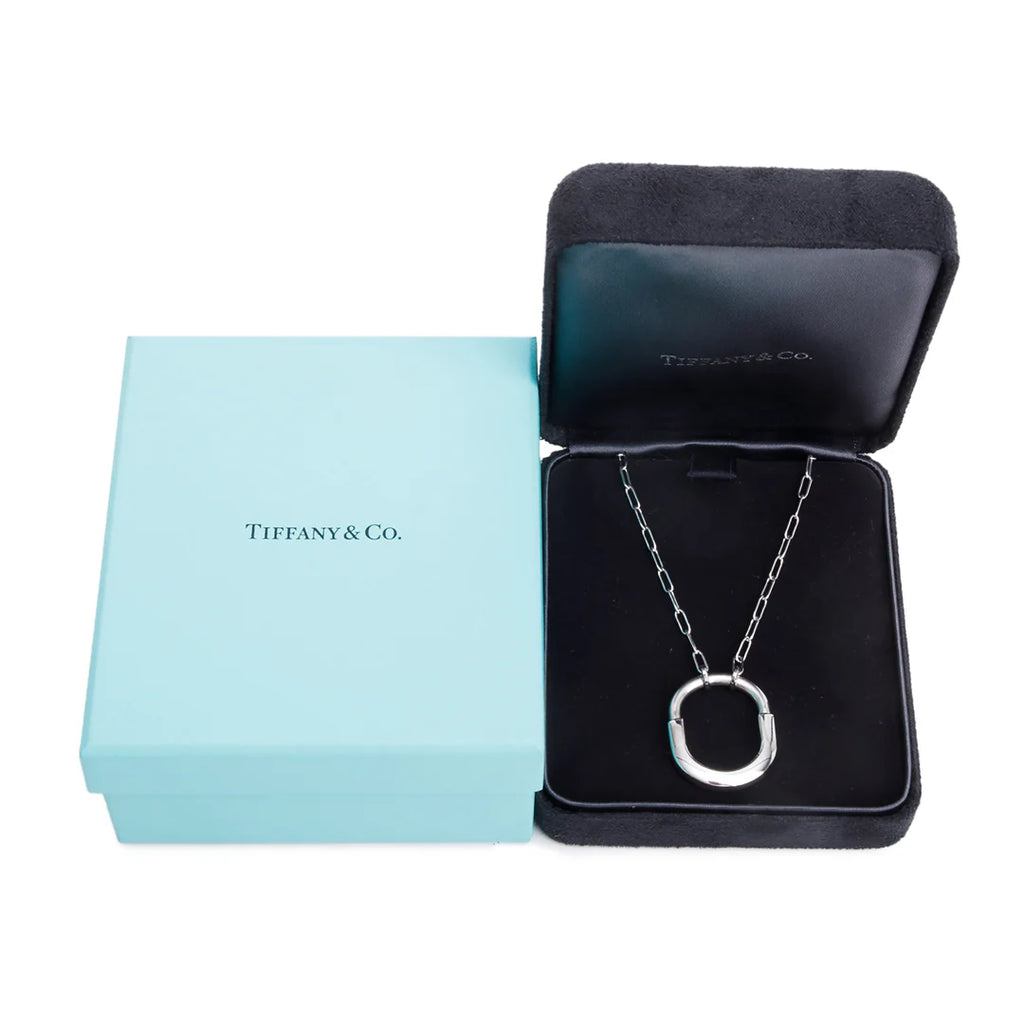 18k White Gold Medium Lock Pendant Necklace w/ Box