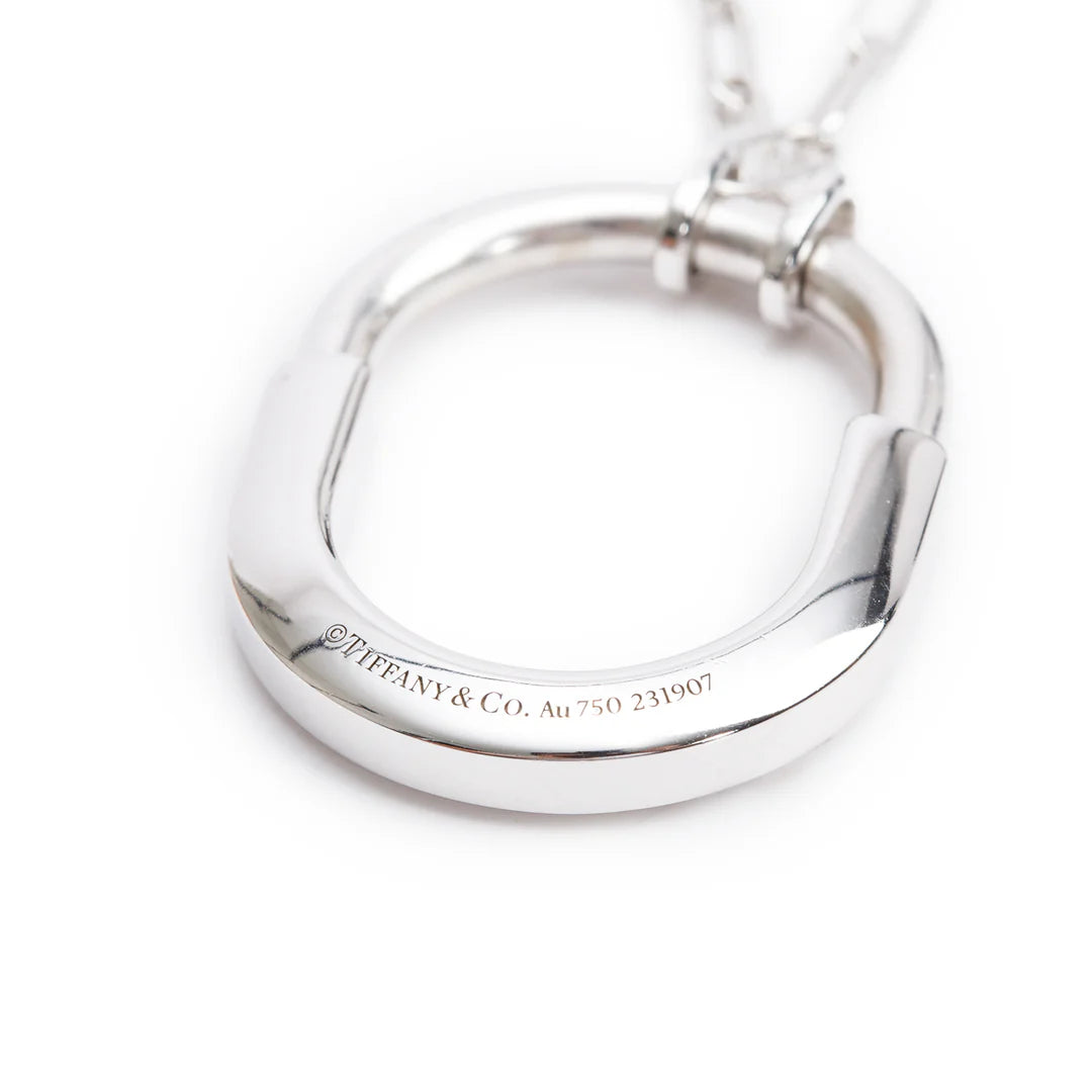 18k White Gold Medium Lock Pendant Necklace w/ Box