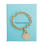 18k Yellow Gold Heart Tag Charm Bracelet w/ Box