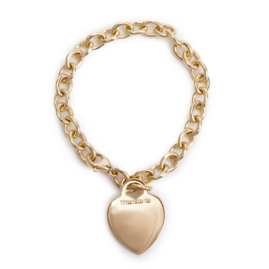 18k Yellow Gold Heart Tag Charm Bracelet w/ Box