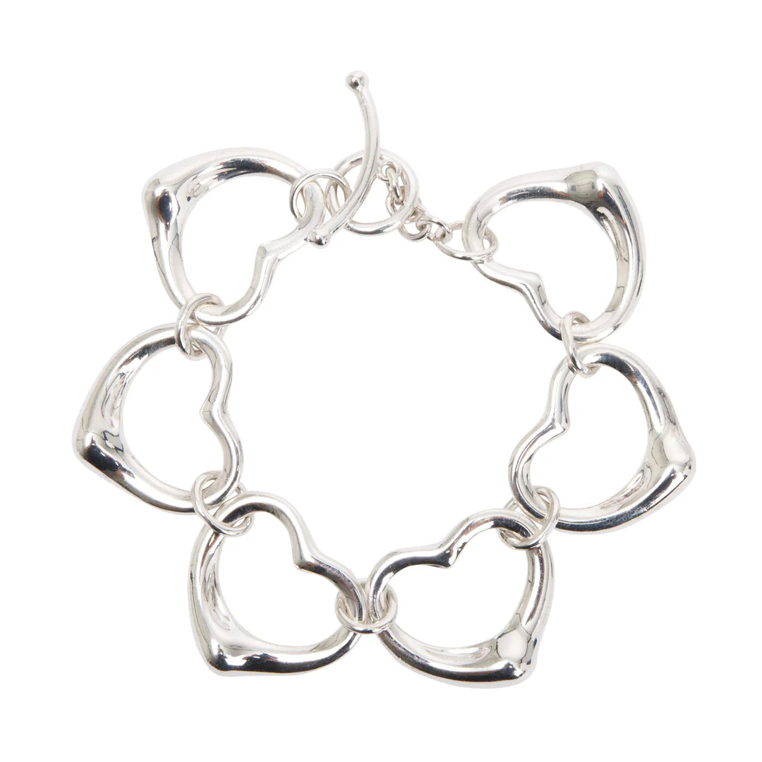 Elsa Peretti Sterling Silver Large 27 MM Open Heart Link Toggle Bracelet