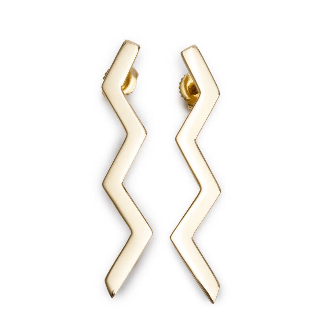 Paloma Picasso Vintage 18k Yellow Gold Zig Zag Earrings w/ Box