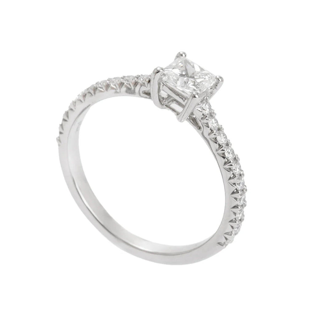 Platinum 0.37 ct. Princess Cut Diamond Novo Engagement Ring, Size 3.5 w/ Paperwork