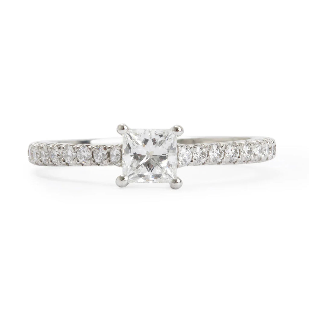Platinum 0.37 ct. Princess Cut Diamond Novo Engagement Ring, Size 3.5 w/ Paperwork