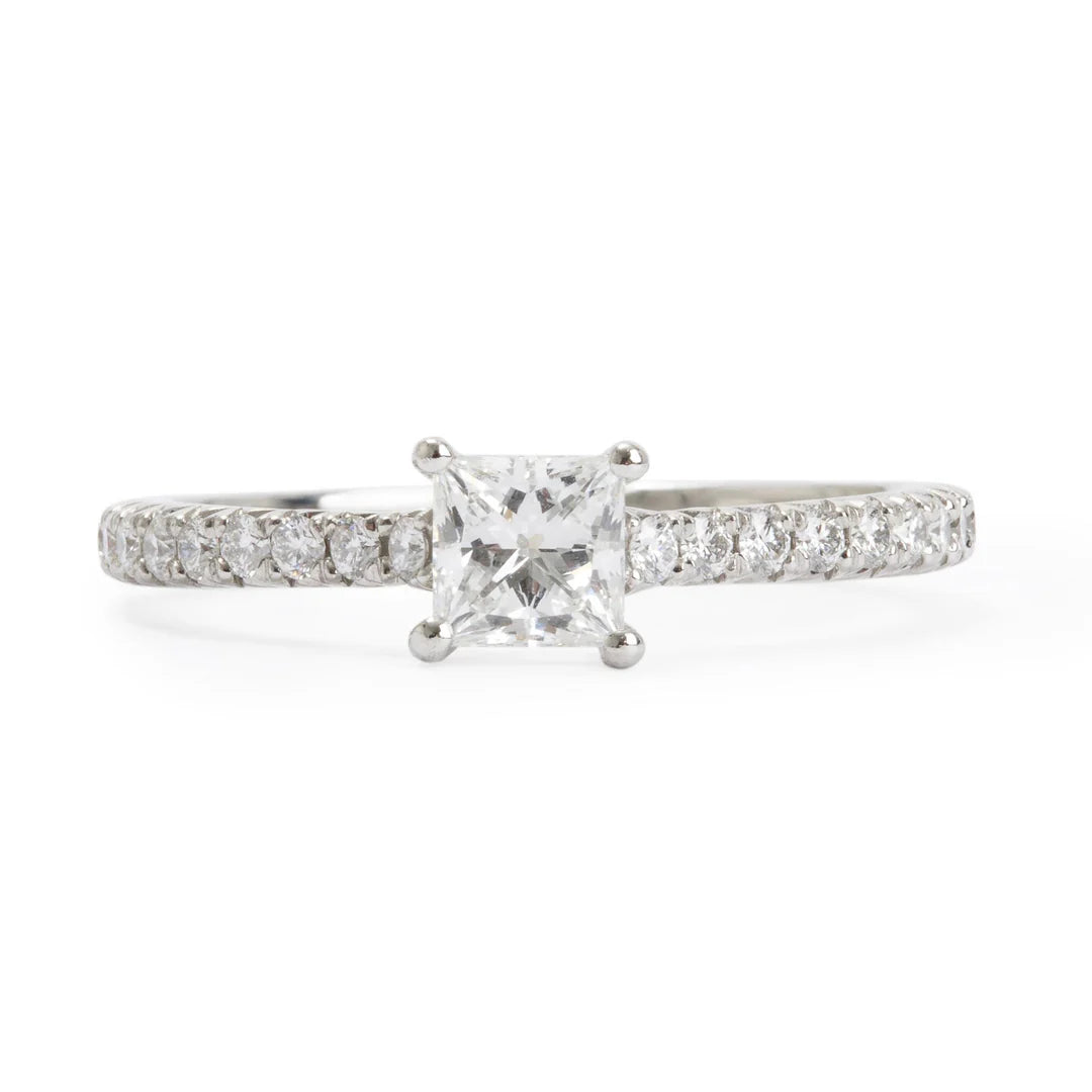 Platinum 0.37 ct. Princess Cut Diamond Novo Engagement Ring, Size 3.5 w/ Paperwork