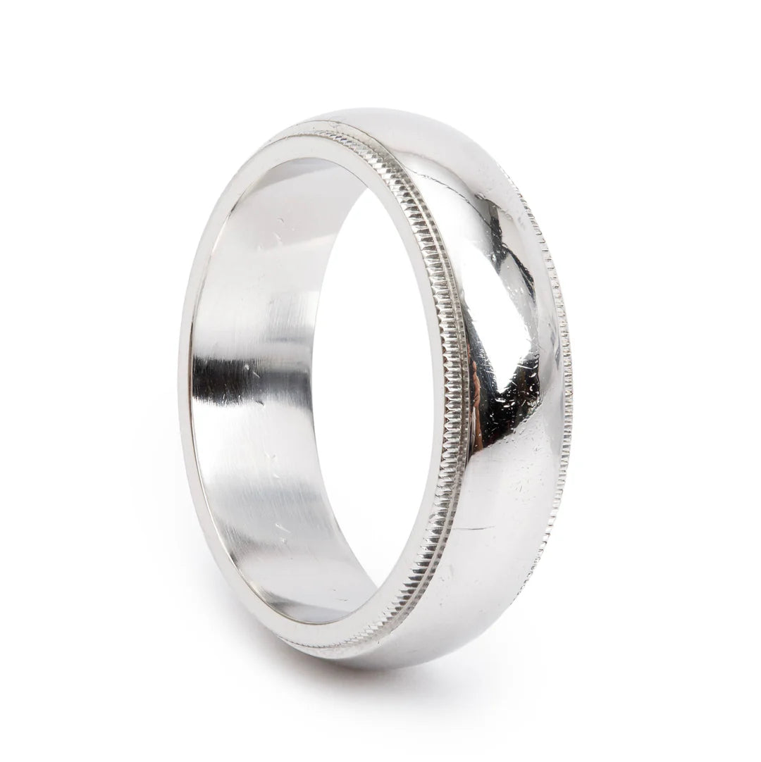 Platinum 6 MM Milgrain Wedding Band Ring, Size 8.5