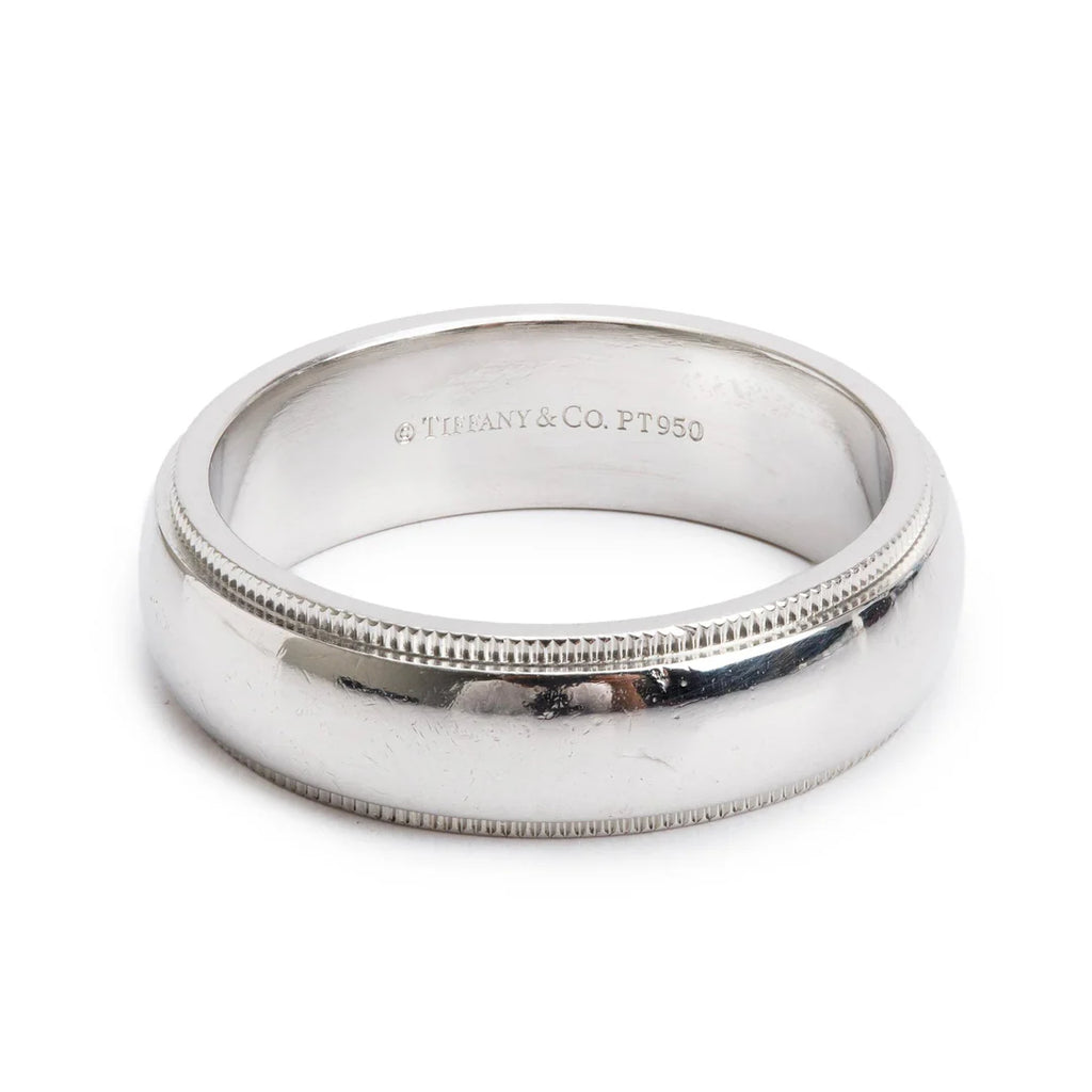 Platinum 6 MM Milgrain Wedding Band Ring, Size 8.5