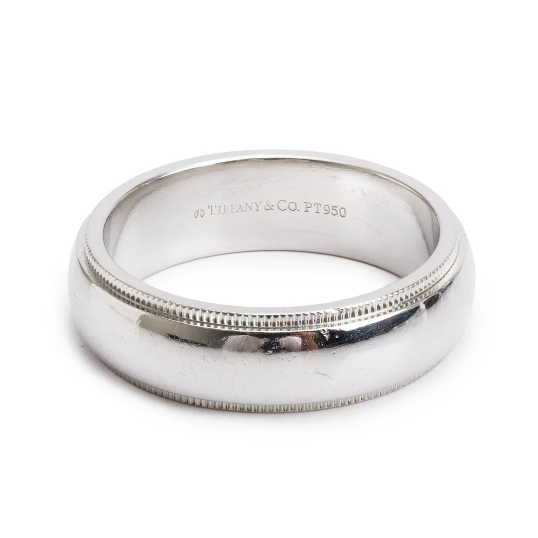 Platinum 6 MM Milgrain Wedding Band Ring, Size 8.5