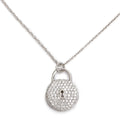 Platinum Diamond Mini Round Lock Pendant Necklace w/ Box