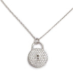 Platinum Diamond Mini Round Lock Pendant Necklace w/ Box
