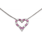 Platinum Diamond &amp; Pink Sapphire Mini Heart Pendant Necklace