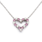 Platinum Diamond &amp; Pink Sapphire Mini Heart Pendant Necklace w/ Box