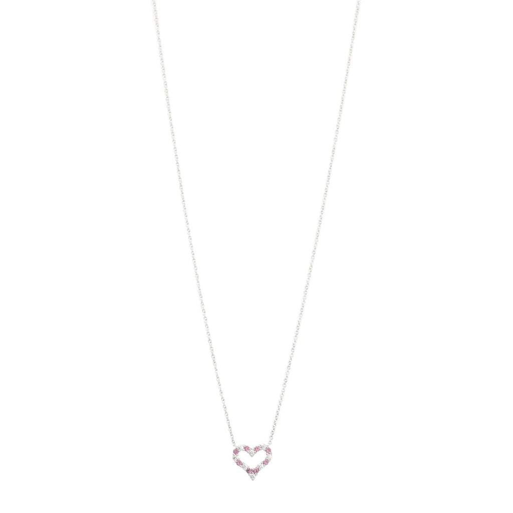 Platinum Diamond &amp; Pink Sapphire Mini Heart Pendant Necklace w/ Box