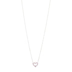 Platinum Diamond &amp; Pink Sapphire Mini Heart Pendant Necklace w/ Box