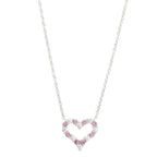 Platinum Diamond &amp; Pink Sapphire Mini Heart Pendant Necklace w/ Box