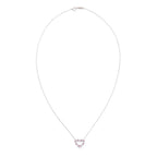 Platinum Diamond &amp; Pink Sapphire Mini Heart Pendant Necklace w/ Box