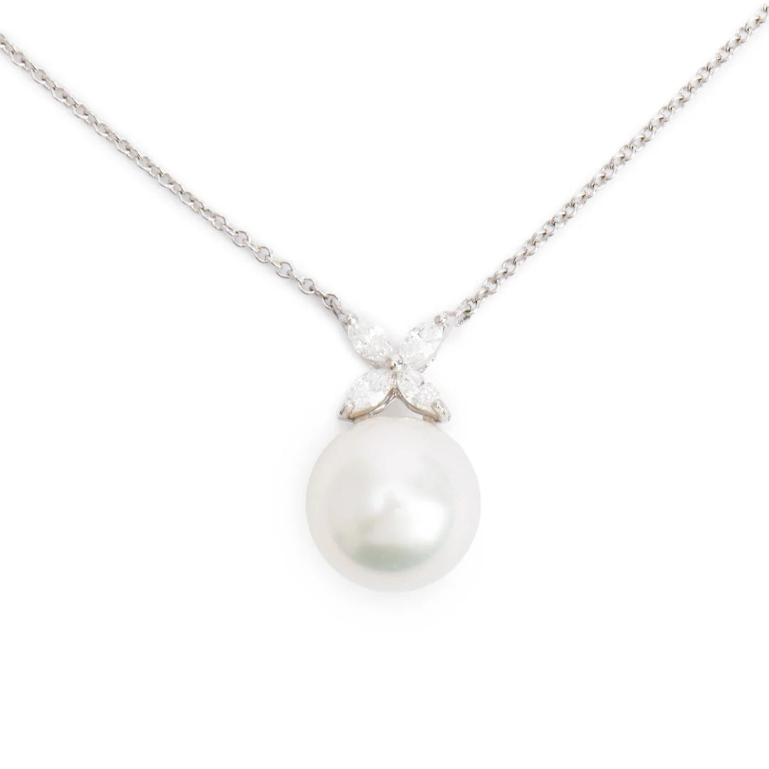 Platinum Victoria South Sea Pearl &amp; Diamond Pendant Necklace