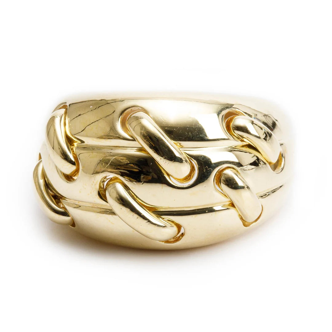 Vintage 18k Yellow Gold Stitch Ring, Size 6.25