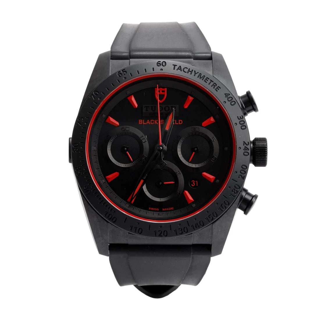 Black Ceramic Fastrider Black Shield Red Dial 42 MM Chronograph Automatic Watch 42000CR w/ Box &amp; Papers