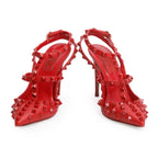 Red Leather Rockstud Ankle Strap Pumps, Size 36.5 w/ Box Coeur Cult Core