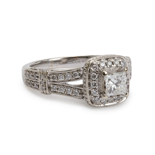 14k White Gold Love Diamond Engagement Ring, Size 6 w/ GIA Certificate