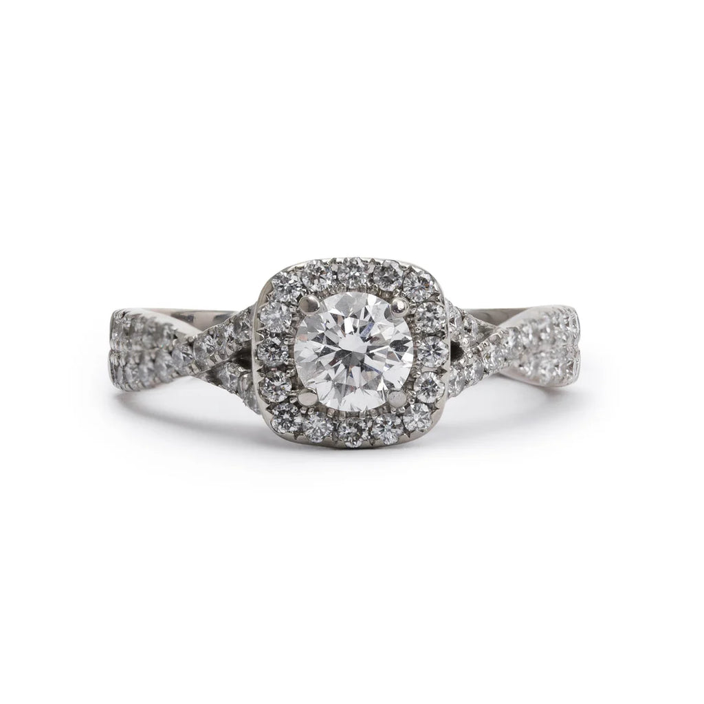 14k White Gold Love Diamond Engagement Ring, Size 6.5