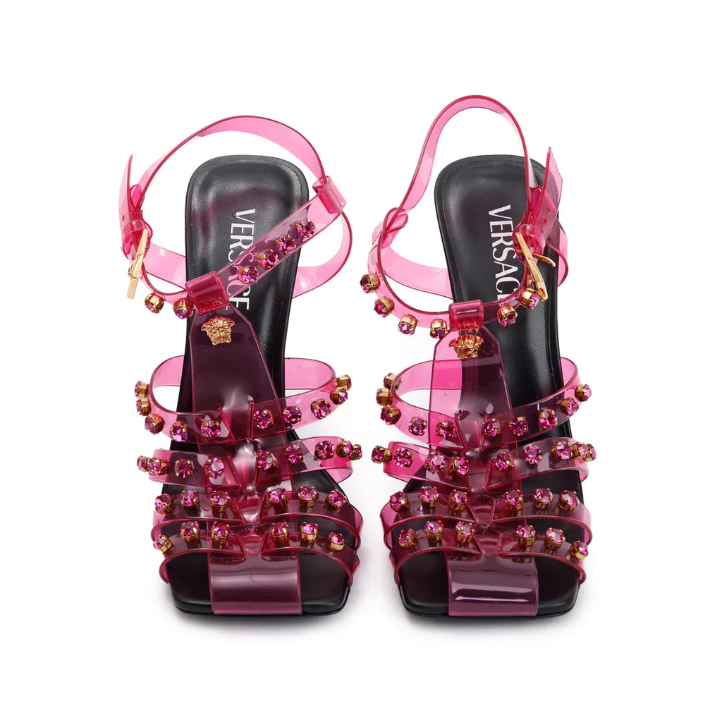 Pink Pvc Medusa Insignia T-Strap Sandals, Size 40 Coeur Cult Core