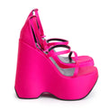 Pink Satin Medusa Insignia Triplatform Wedge Sandals, Size 36 Coeur Cult Core