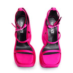 Pink Satin Medusa Insignia Triplatform Wedge Sandals, Size 36 Coeur Cult Core
