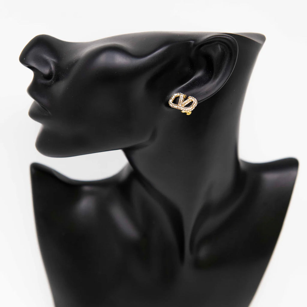 Valentino Crystal Logo Stud Earrings Coeur Cult Core