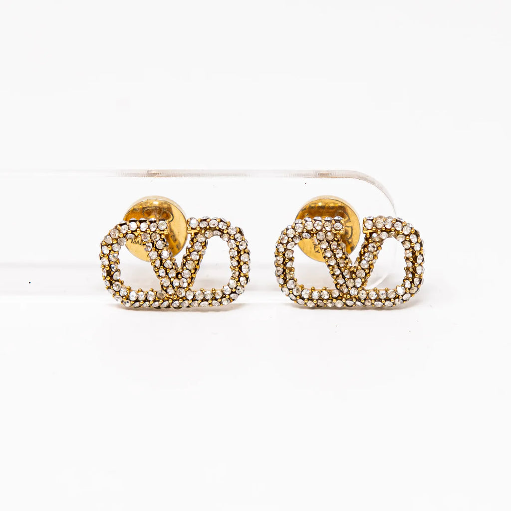 Valentino Crystal Logo Stud Earrings Coeur Cult Core