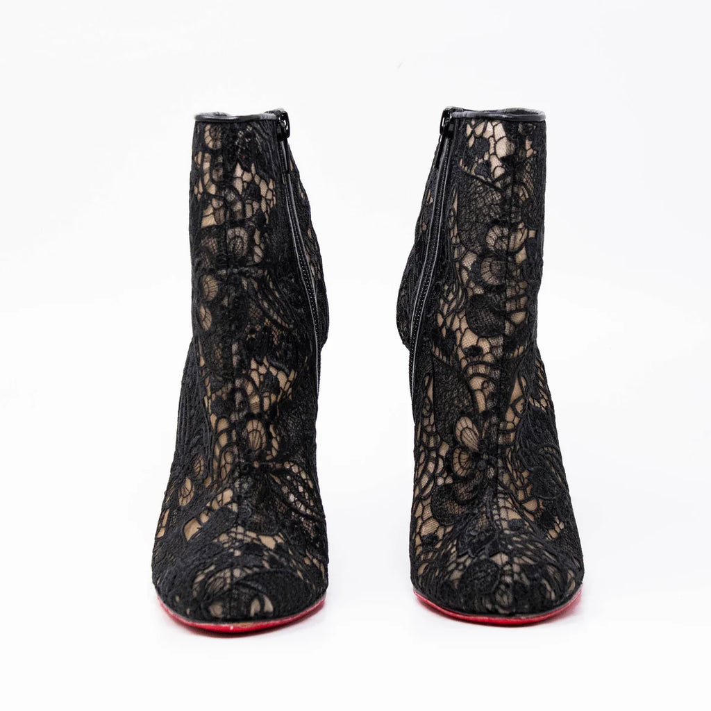 Christian Louboutin Black Miss Tennis Lace Boots 37 Coeur Cult Core